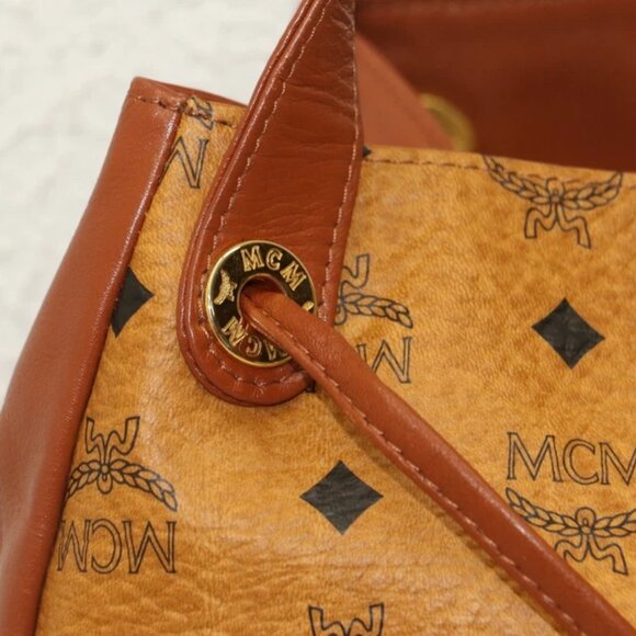 MCM Drawstring Visetos Canvas Leather Shoulder Bag - - Picture 6 of 15